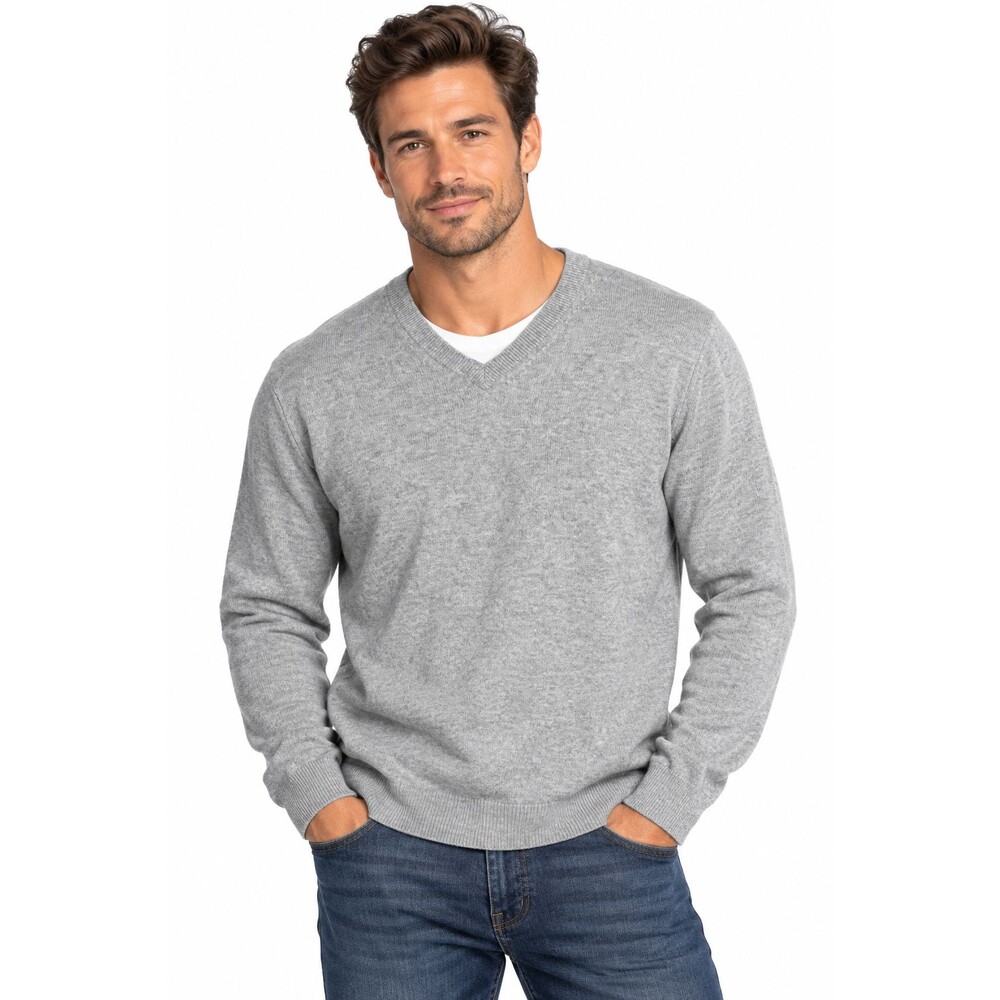 Men's Daniel Bishop 100% Cashmere V-Neck Sweater Size Large Grey Preppy Classic